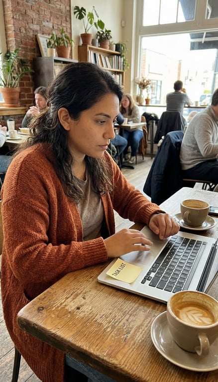 Keep the woman, laptop, cafe t...