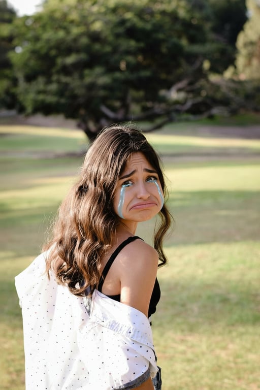 generate a humorous sad expression that looks intentionally exaggerated, avoiding subtle realism and leaning into expressive, meme-ready facial distortion