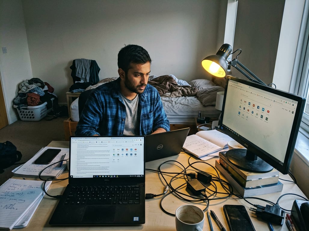 Convert this messy home-office...