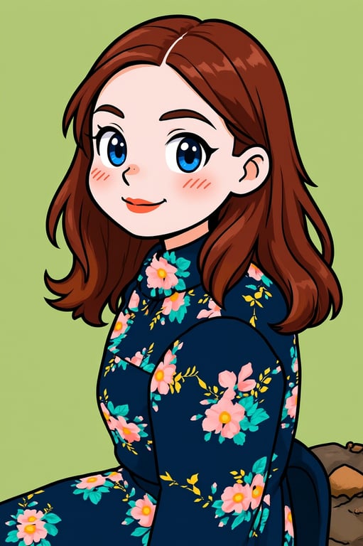 a portrait of a person transformed into a random cartoon character with simplified facial geometry, expressive cartoon features, clean line art, flat color fills, and a unique character identity