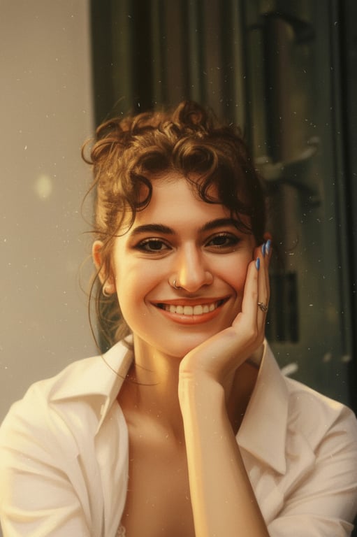 a portrait of a person illustrated with natural golden hour lighting, focusing on realistic warmth, depth, and soft environmental light response