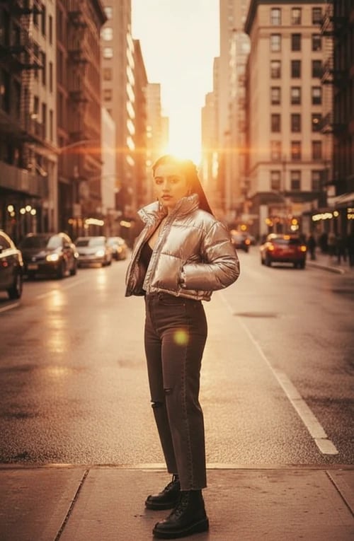 Sunset photos filter after transformation - portrait with golden sunset fashion look