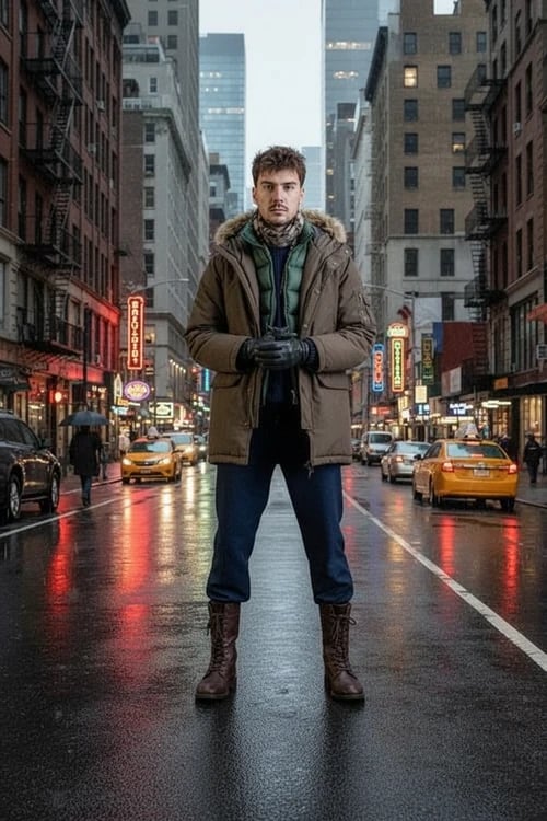 Winter Outfits filter after transformation - portrait wearing layered winter clothing with urban winter vibe