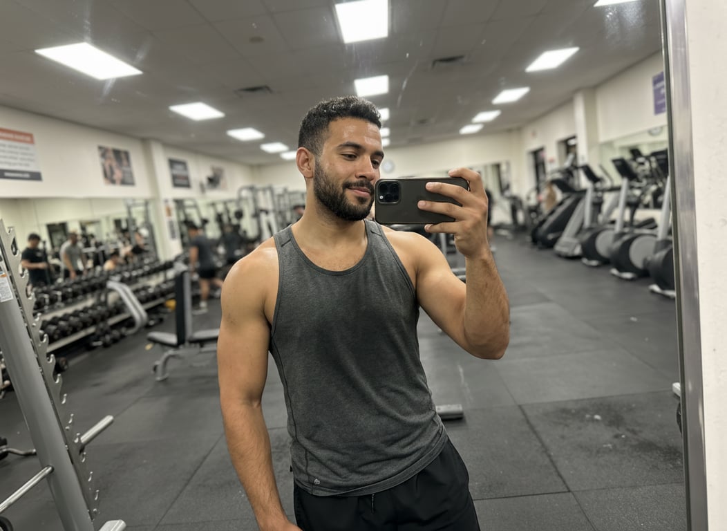 Turn this busy gym mirror snap...