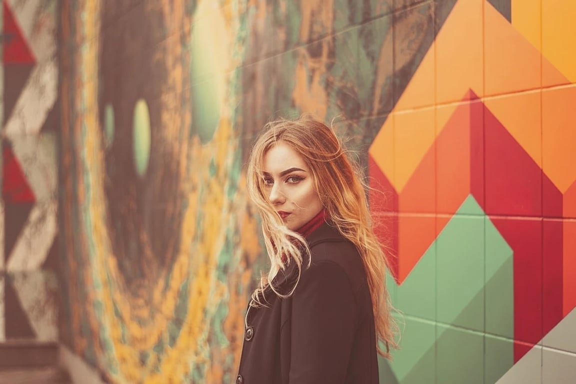 AI aesthetic filter after transformation - full body photo rendered in trendy aesthetic tone