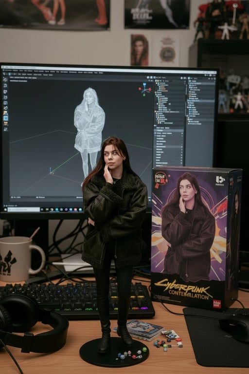 ai action figure generator after: a realistic action figure posed on woman wearing black jacket