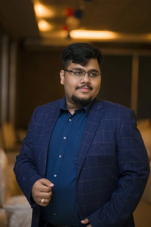 ai remove glasses from photo before photo - man in suit wearing glasses