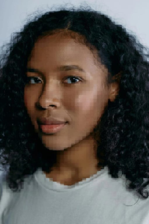 AI pixelate image filter after transformation - casual portrait with AI generated pixel texture