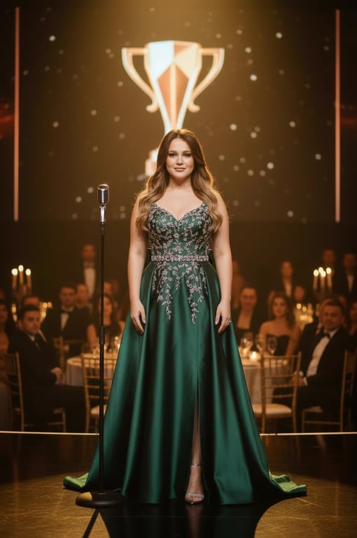 Red Carpet Dresses filter after transformation - portrait styled in luxury award-night red carpet gown