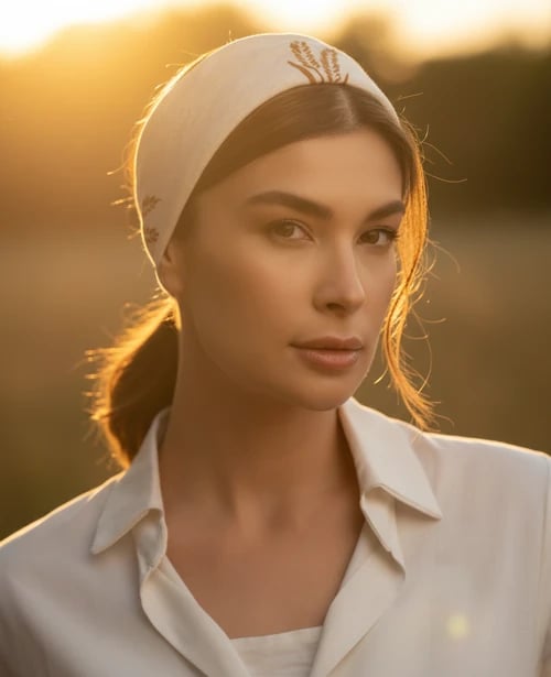 Sunset photos filter after transformation - portrait with warm golden hour lighting