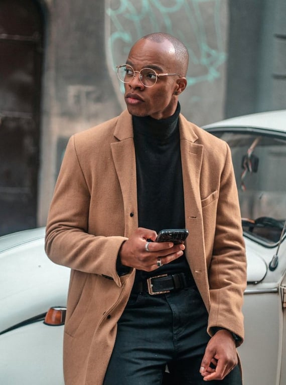 AI bald filter after transformation - studio portrait with virtual bald transformation