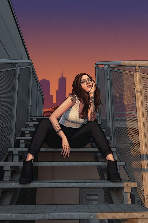 a GTA-style character illustration that keeps the original subject’s identity and posture, simplifies textures into painted surfaces, enhances facial angles and shadows, uses bold outlines and cinematic lighting, and places the character against a minimal GTA poster-style background