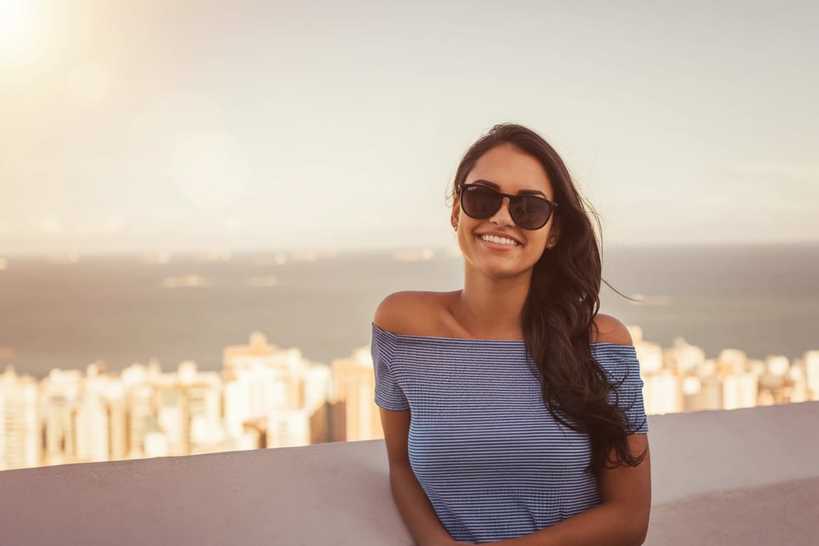 a portrait of a person styled with cinematic golden hour visuals, showing subtle lens glow, rim light along hair and shoulders, warm midtones, and smooth tonal transitions