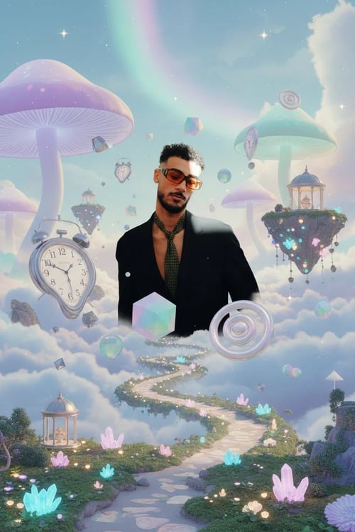 Dreamcore filter after transformation - portrait in floating surreal dreamcore style