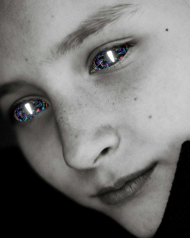 AI big eyes filter after photo - women portrait black and white after big eyes filter