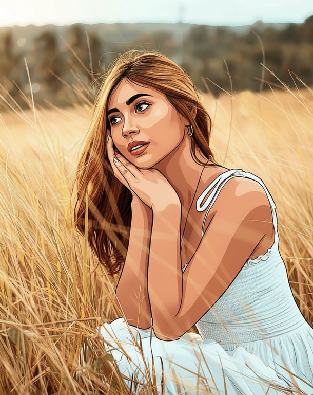 a portrait of a person transformed into a Marvel Comics–style illustration with bold ink contours, exaggerated superhero facial structure, flat color blocks, and classic comic book shading