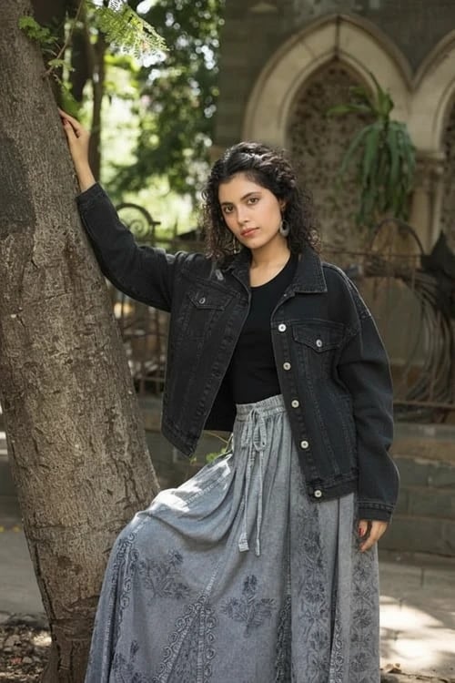 Streetwear Outfits filter after transformation - portrait wearing denim streetwear outfit