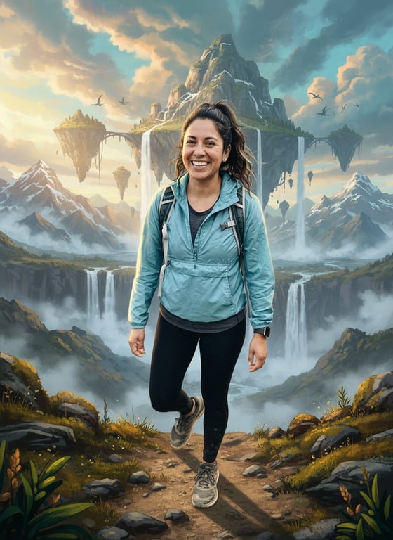 Transform this hiking snapshot...