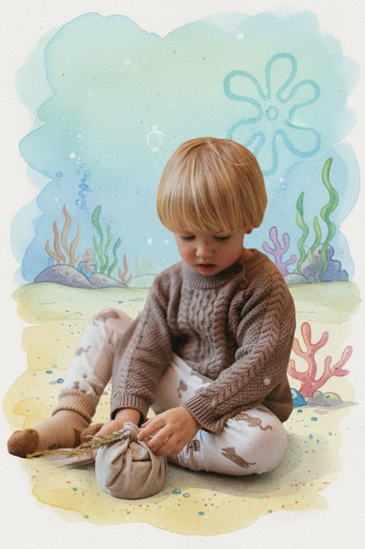 Give the portrait a SpongeBob-style illustrated background inspired by traditional animation watercolor concept art. Preserve facial details while rendering the environment with soft, bleeding watercolor edges and gentle pastel washes. Use watery blues, sandy yellows, and coral pinks associated with Bikini Bottom scenery. Overlay visible watercolor paper texture, especially in the background. Allow brush strokes to remain visible for a hand-painted animation feel. The final image should resemble early SpongeBob background art rather than a polished illustration.