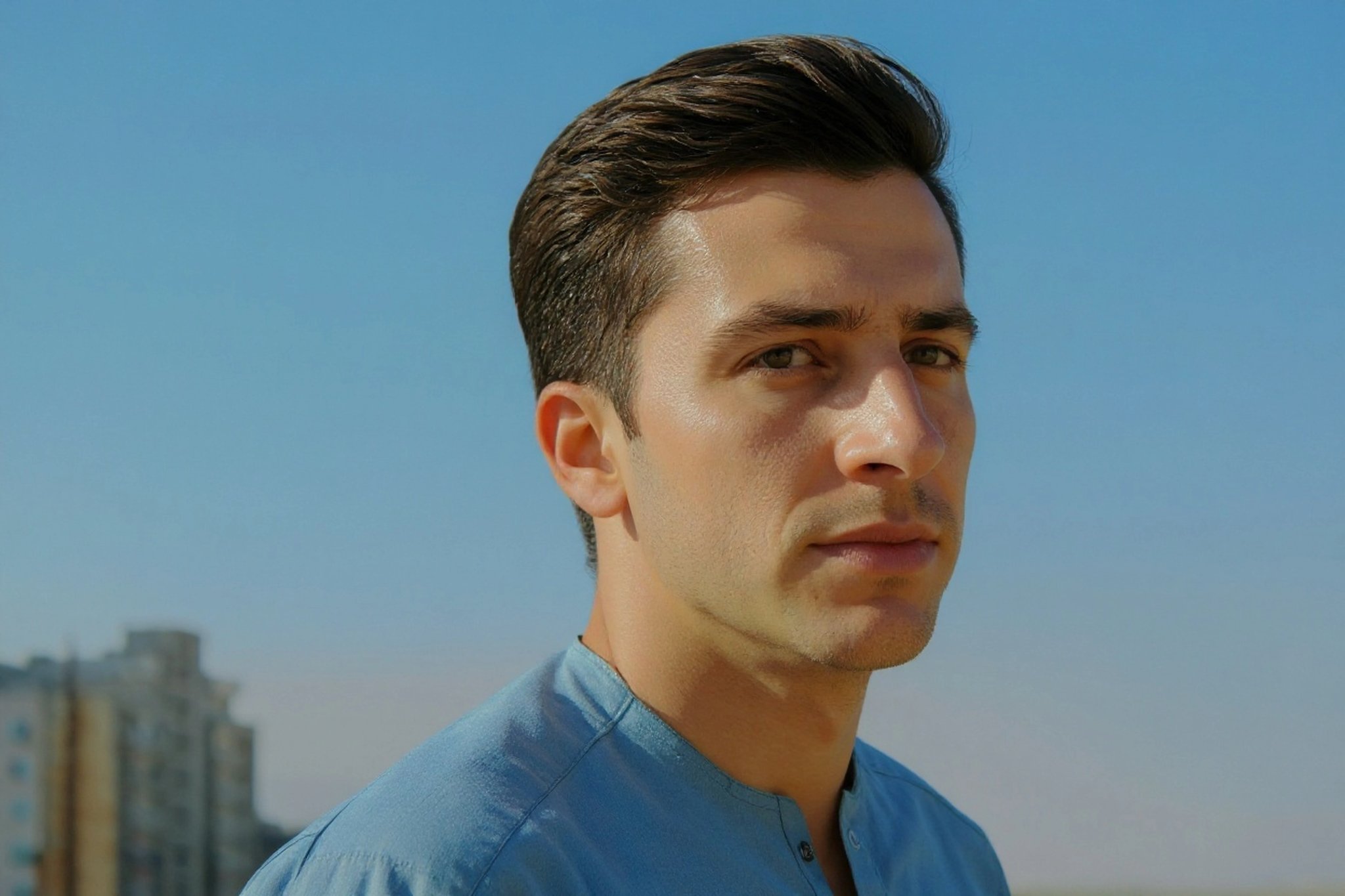 AI beard filter before photo - casual portrait before AI beard simulation