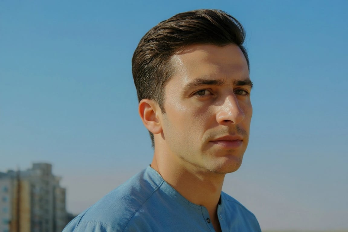 AI beard filter before photo - casual portrait before AI beard simulation