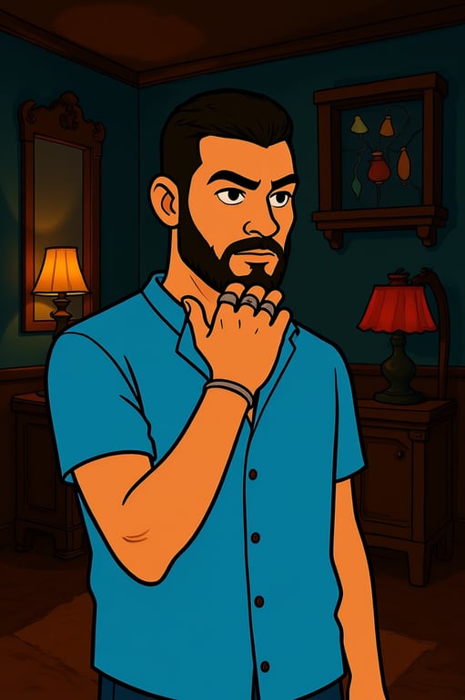 a portrait of a person transformed into a classic Scooby-Doo mystery cartoon character with thick outlines, flat pastel palette, simplified anatomy, and strict Hanna-Barbera animation rules