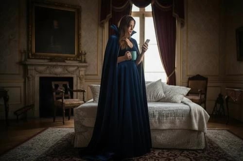 Holiday party outfit before image - normal portrait before cape gown edit