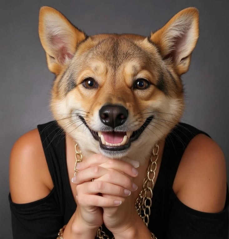 AI funny face filter after transformation - fashion portrait recreated in humorous caricature form