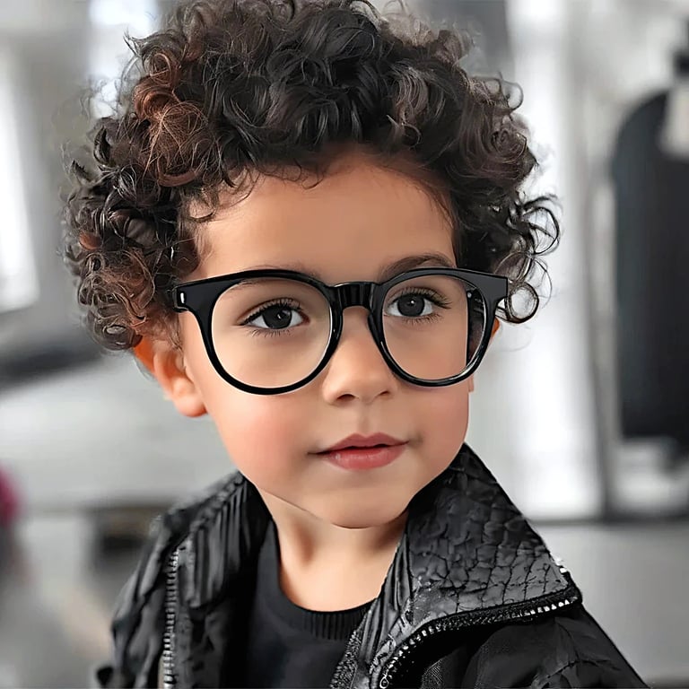 ai eye contact correction before photo - boy wearing black glasses