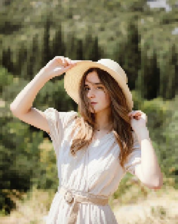 AI photo to pixel art filter after transformation - full body photo turned into low-res pixel art model