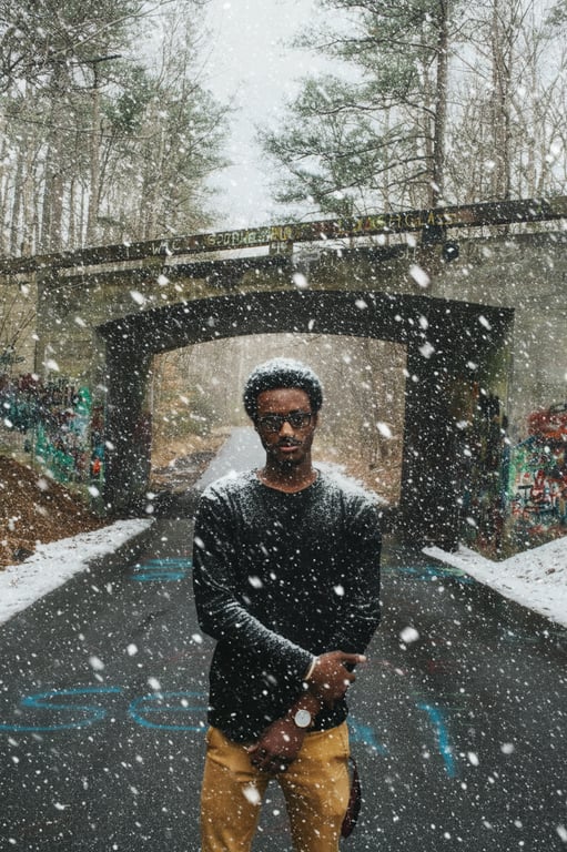 enhance the photo with snow effects that feel weather-driven and scene-aware, avoiding repetitive patterns or artificial symmetry