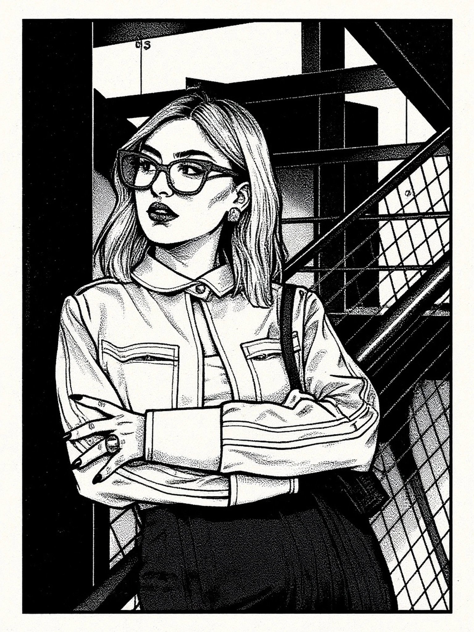 Manga art styles filter after transformation - portrait in retro 80s manga style with halftone texture and panel border