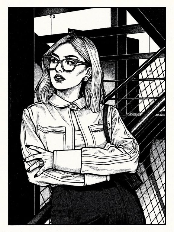 Manga art styles filter after transformation - portrait in retro 80s manga style with halftone texture and panel border