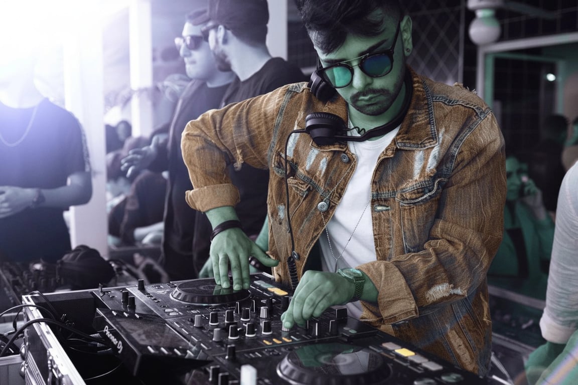 AI color inverter after transformation - influencer photo with creative inverted hue look