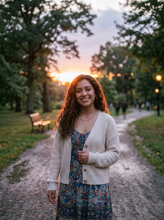 Transform this dusk portrait i...