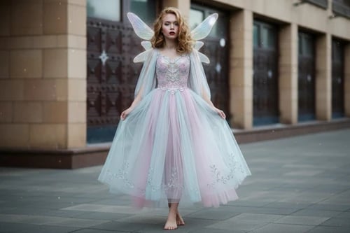 Princess dress after – person in an ethereal fairy princess outfit with delicate wings