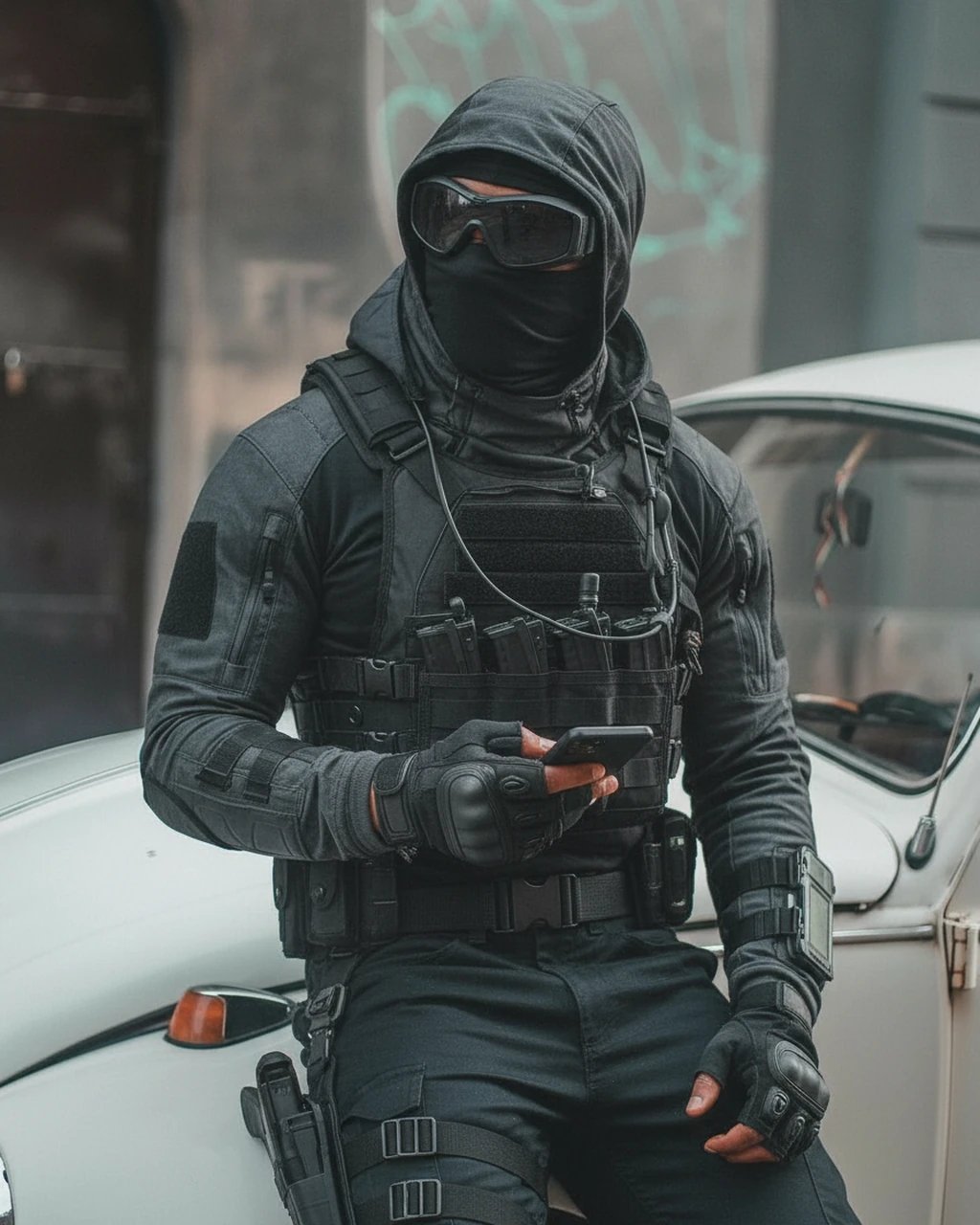 AI ninja outfit filter after transformation - selfie recreated with ninja mask and outfit