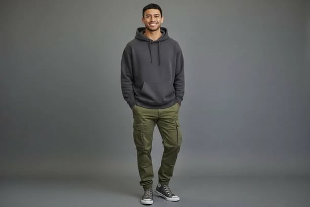 Streetwear Outfits filter after transformation - portrait wearing urban cargo streetwear outfit