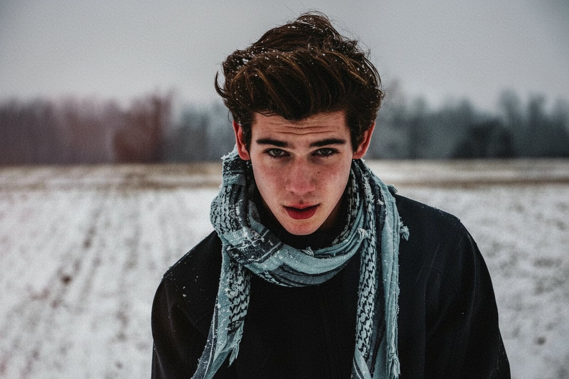 a portrait of a man with a fine art medium format grain effect, showcasing ultra-fine grain, rich tones, and deep blacks