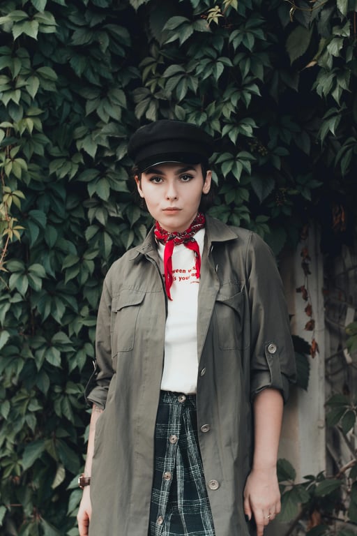 Fashion Week Outfits filter before photo - neutral portrait in simple everyday clothing with any backdrop