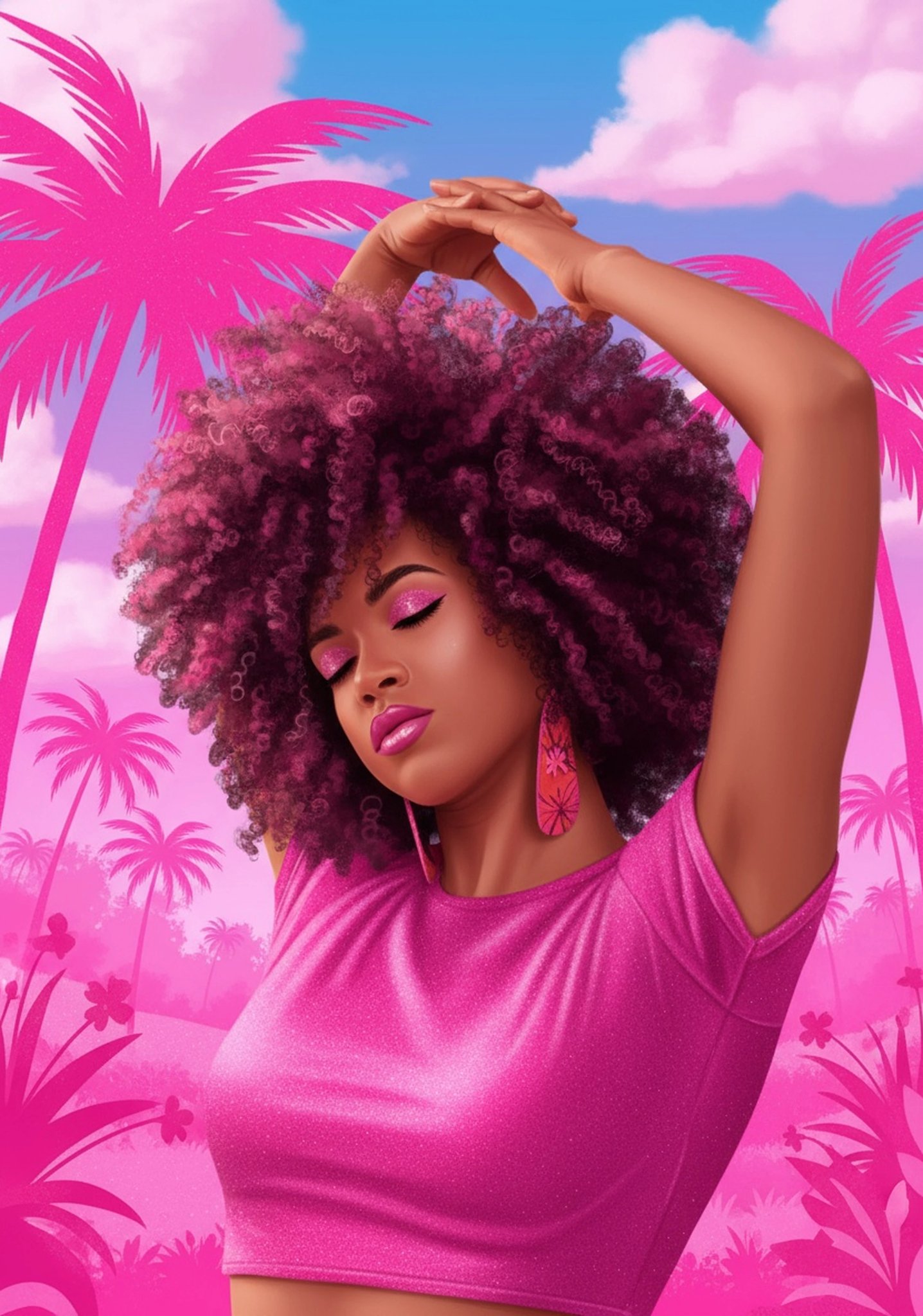 AI Barbie filter after transformation - outdoor photo transformed into Barbie movie-style poster