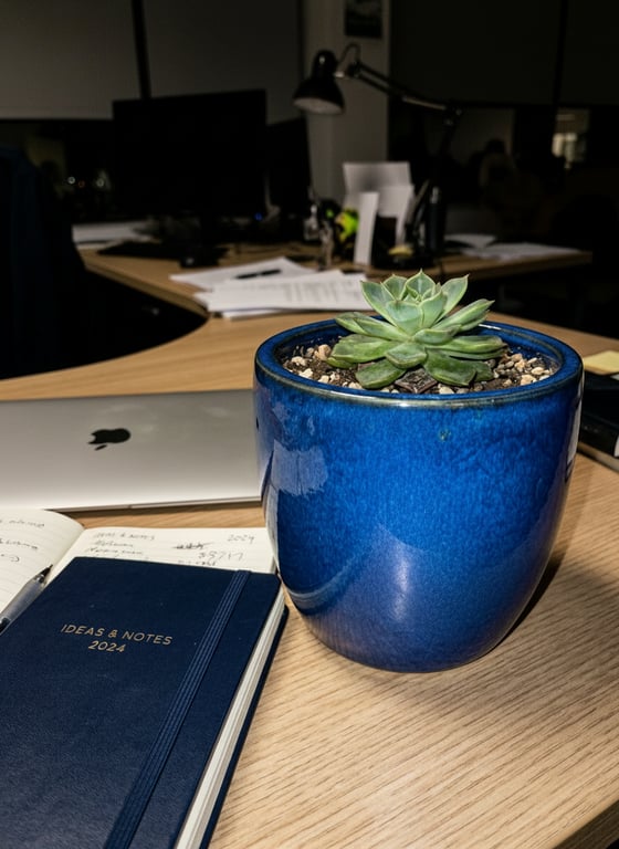 Turn this desk close-up into a...