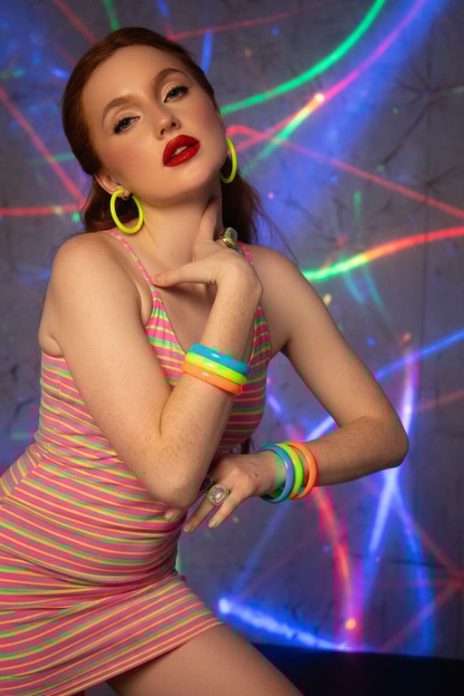 90s theme party clothes filter after transformation - portrait in plaid 90s party outfit at nostalgic school dance