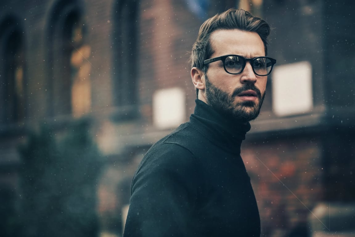 A conceptual editorial image of a man, creative color grading, subtle digital compositing for atmosphere, sharp focus on subject, moody lighting, narrative-driven style.