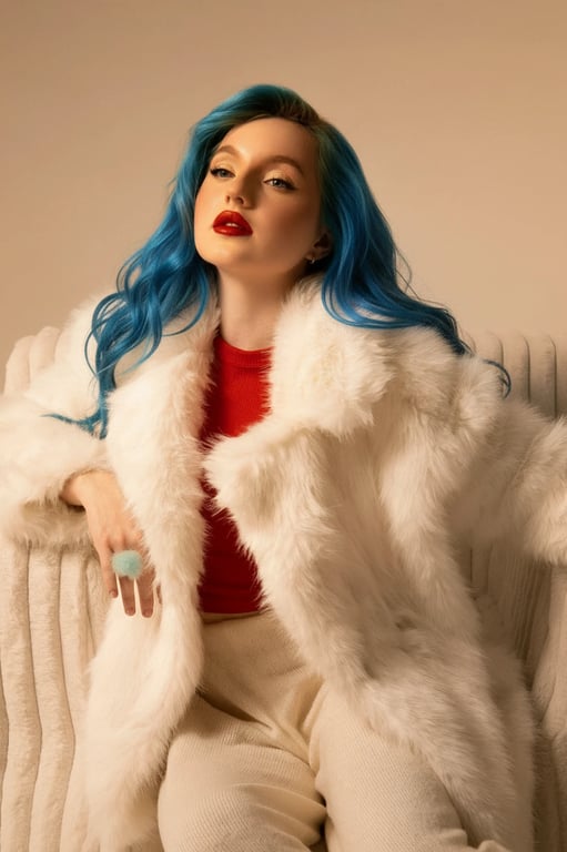 hair color filter after transformation - portrait with vivid blue hair and glowing highlights