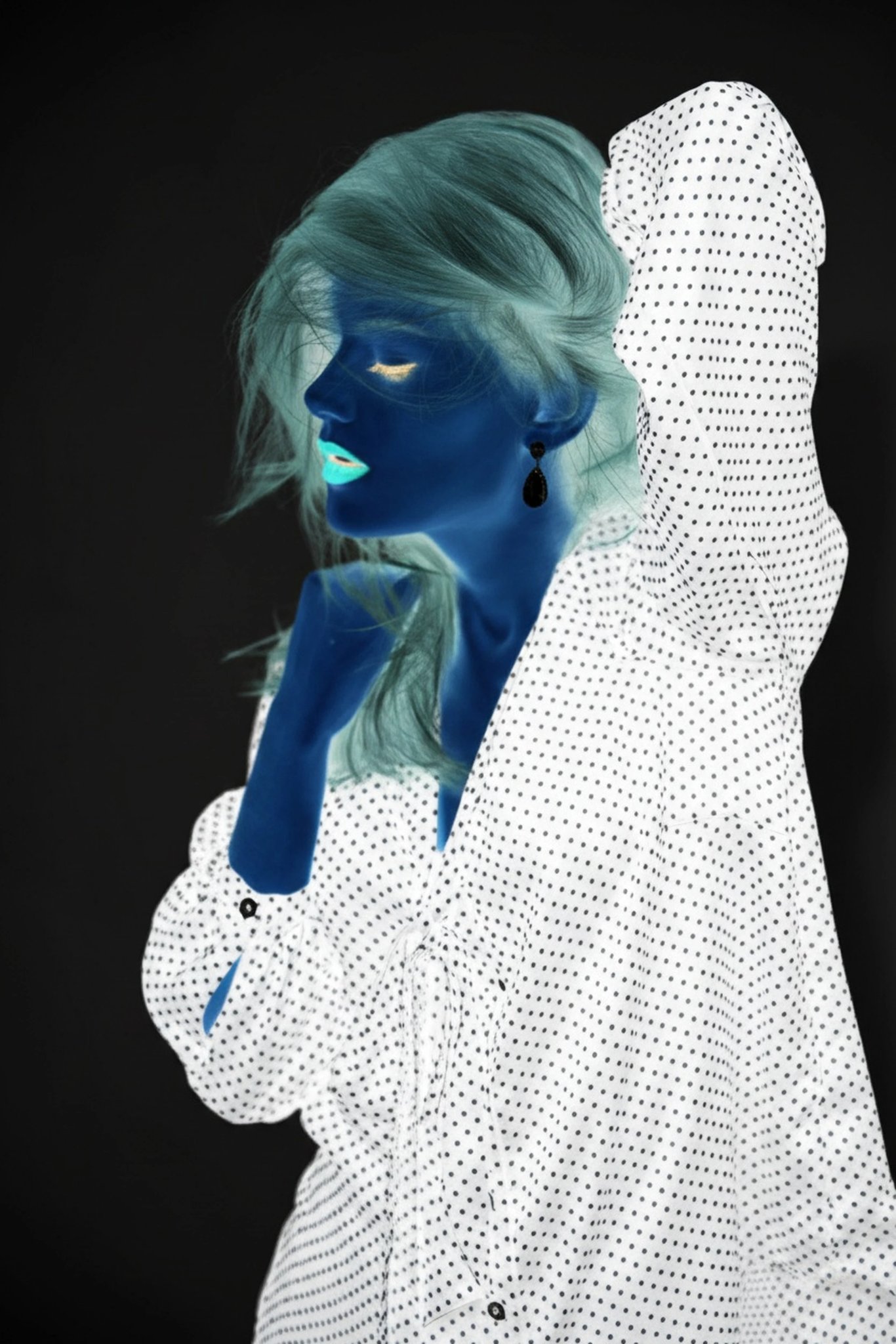 AI color inverter after transformation - creative portrait with unique reversed color style