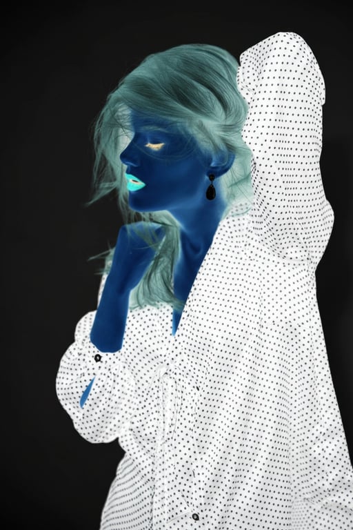 AI color inverter after transformation - creative portrait with unique reversed color style