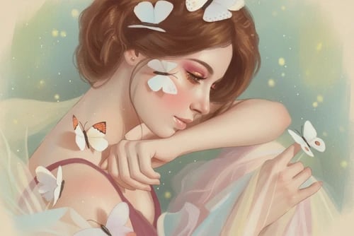 Photo to illustration after transformation - selfie with soft pastel illustration style