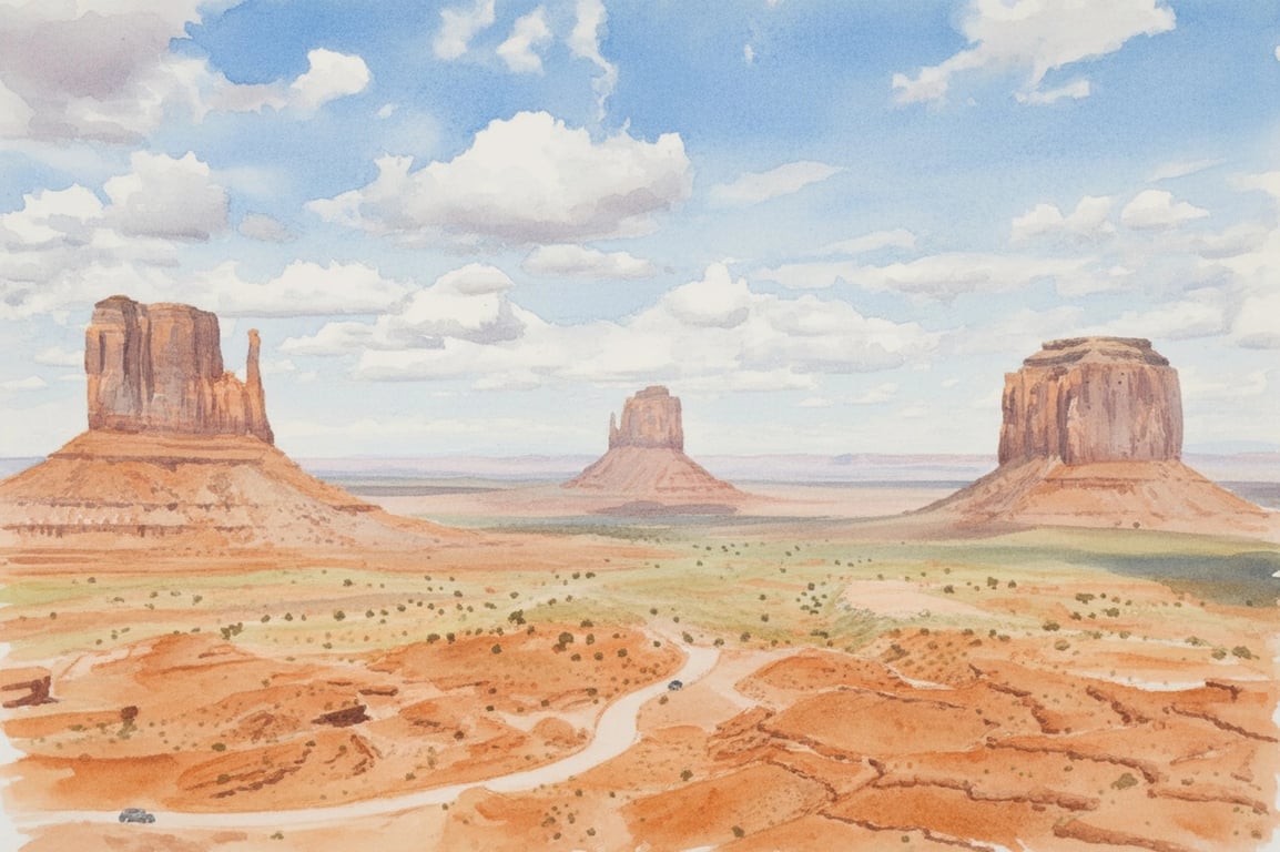 photo to watercolor after pic - watercolor landscape of desert cliffs with light washes and warm orange tones