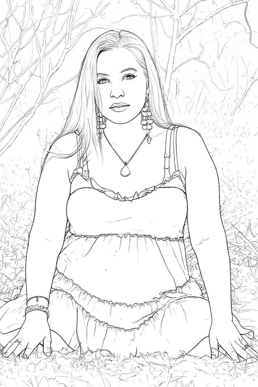 AI line drawing filter after transformation - outdoor photo transformed into contour sketch art